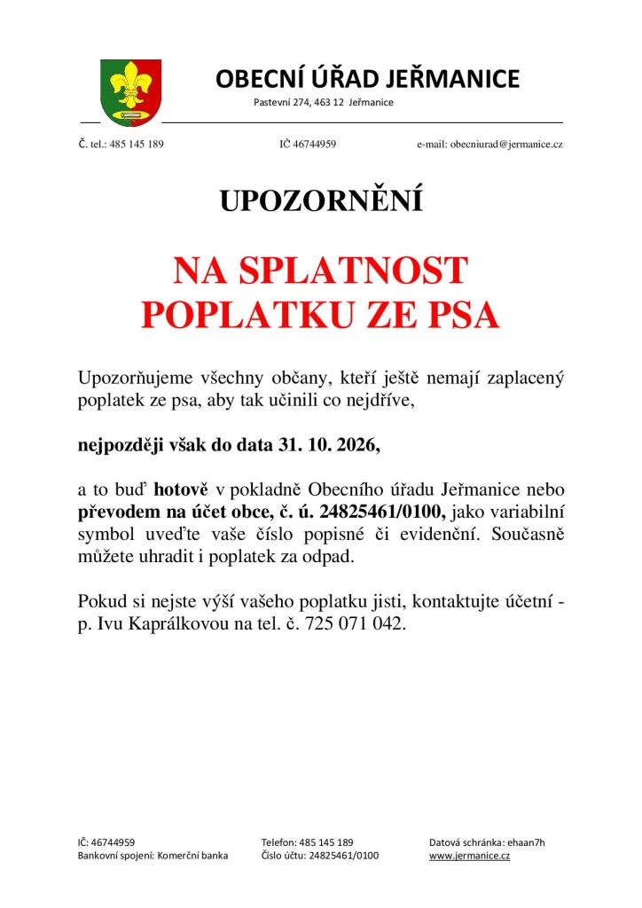 Splatnost poplatku ze psa
